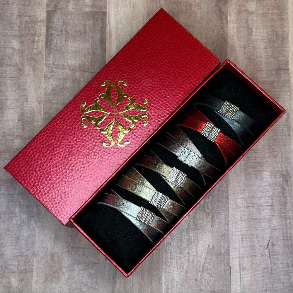 New Rustic Cuff Haley Double Metallic Wrap Bracelets Box Set of 6